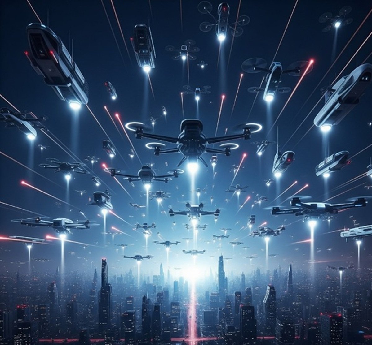 Cheap drones attacking a city